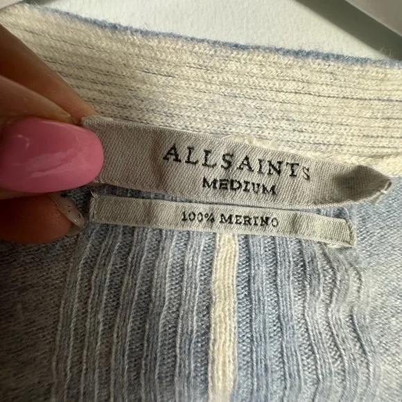 AllSaints Marea‎ Tie Dye Merino Wool Cardigan in Blue Women's  Luxury Sz Medium - Picture 16 of 17